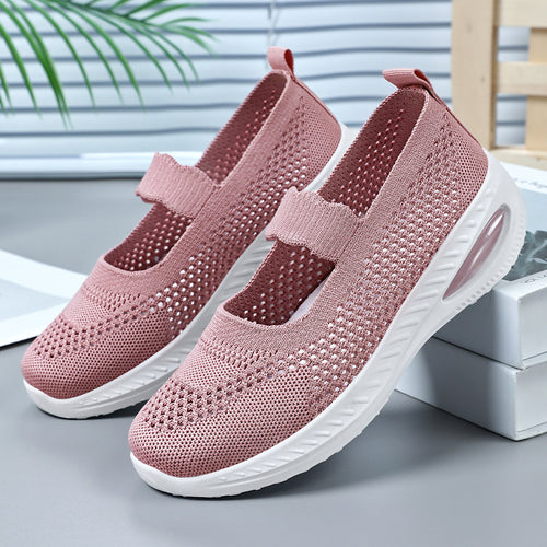 Damen nan gestrickter Mary-Jane Komfort-Sneaker mit elastischem Riemen und sichtbarer Luftkissen-Zwischensohle Echo Archiv
