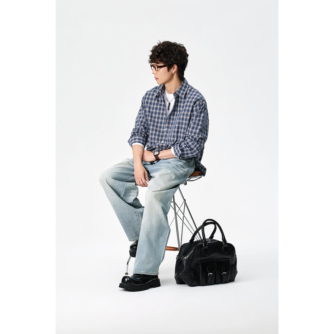 Herren Relaxed-Fit Karo-Hemd mit Kentkragen, abgerundetem Saum und Brusttasche Echoarchiv