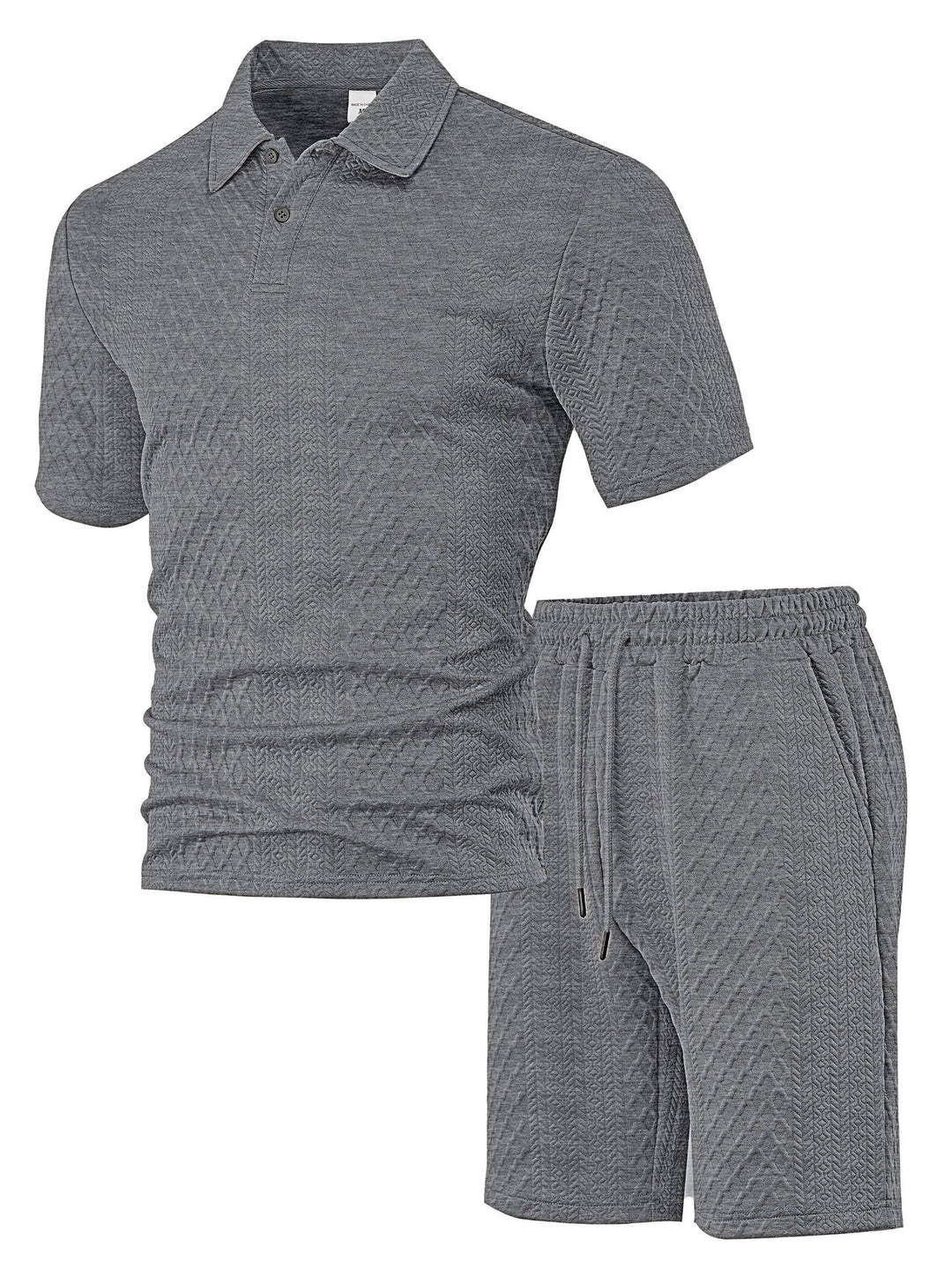Herren nan geprägtes Waffel-Polo mit Kentkragen und elastischer Tunnelzugshorts im Set Echo Archiv