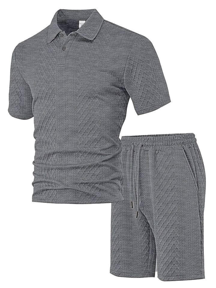 Herren nan geprägtes Waffel-Polo mit Kentkragen und elastischer Tunnelzugshorts im Set Echo Archiv