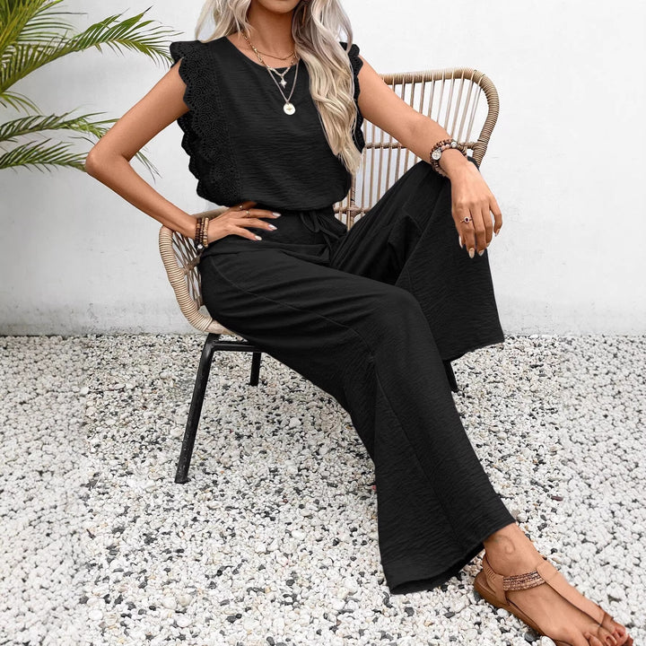 Damen Zweiteiliges Set aus Top und Palazzo-Hose mit Spitzenvolant – Élanora