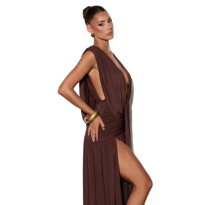 Damen Elegantes tief ausgeschnittenes Abendkleid mit Raffung Echo Archiv