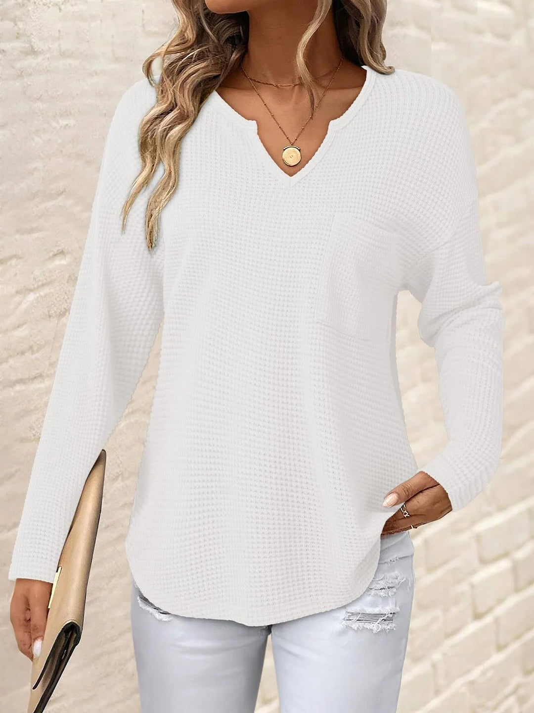 Damen Lässiger V-Ausschnitt Pullover mit Taschen Echo Archiv