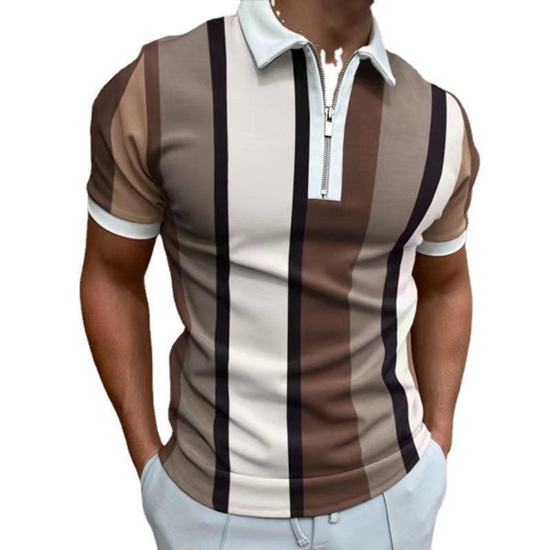 Herren Polohemd mit sportlichem Reißverschluss und elegantem Blockstreifenmuster Echoarchiv