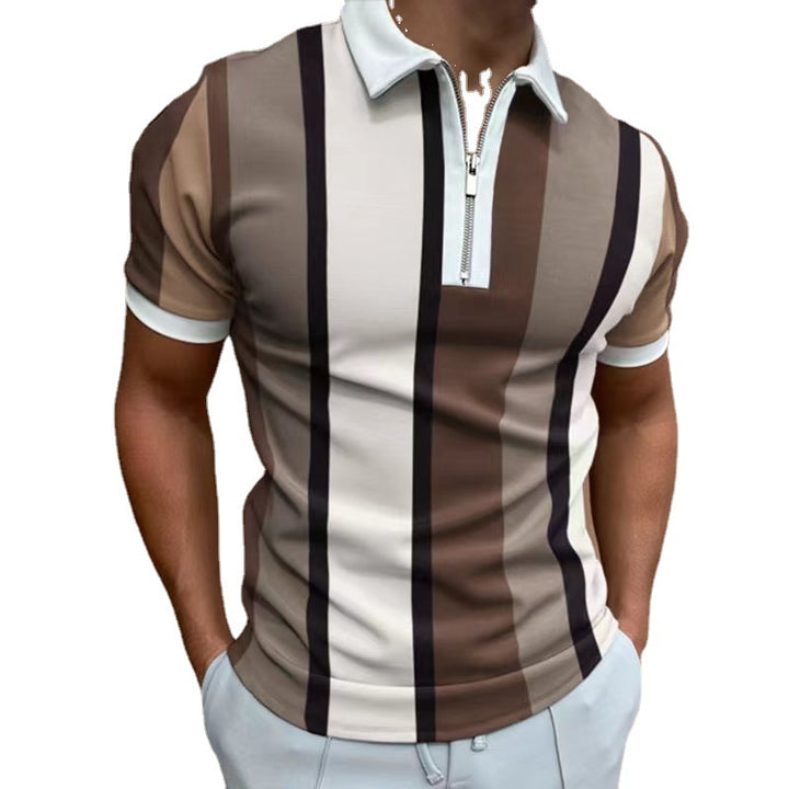 Herren Polohemd mit sportlichem Reißverschluss und elegantem Blockstreifenmuster Echoarchiv