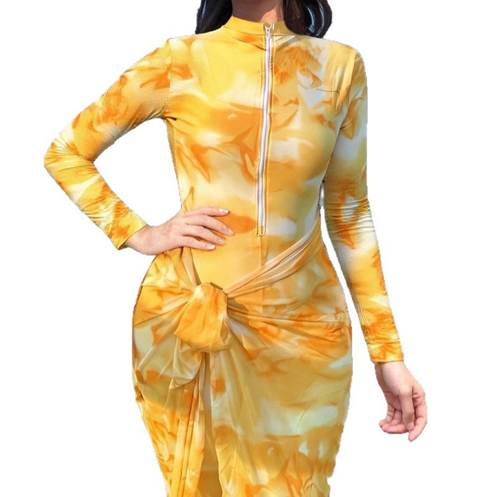 Damen Modischer Strandanzug mit langem Arm und Wickeldetail Echo Archiv