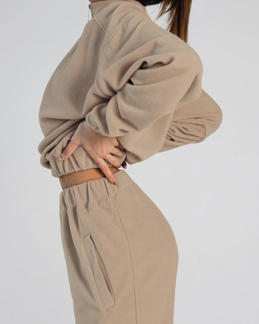 Damen nan kurz geschnittenes Thermo-Fleece-Set mit Halbfront-Reißverschluss und hohem Komfortbund Echo Archiv