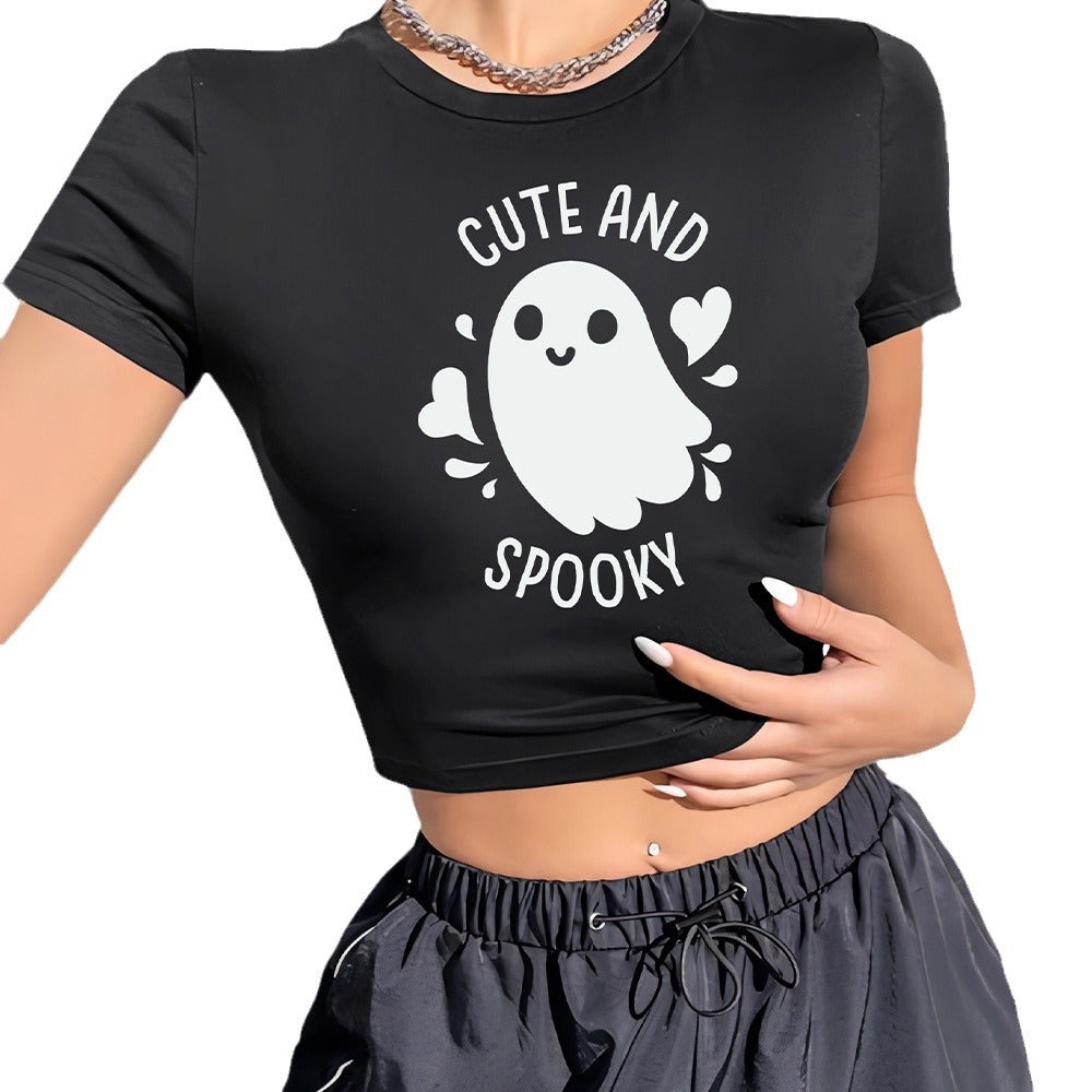 Damen Crop-Shirt mit verspieltem Geistermotiv Echo Archiv
