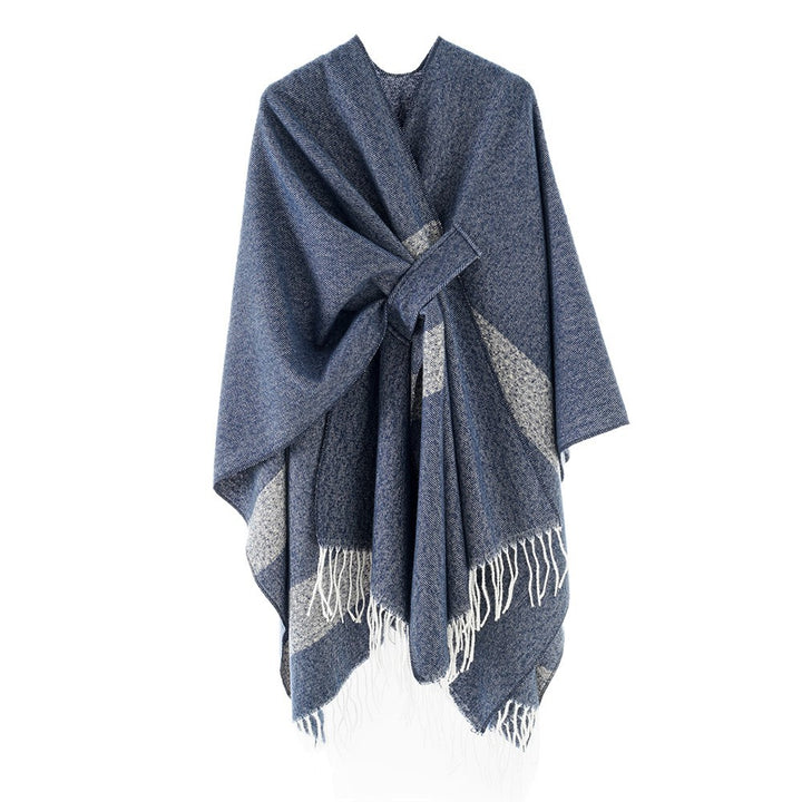 Damen Cape-Poncho mit Bindegürtel, asymmetrischem Zipfelsaum und Fransensaum Echo Archiv