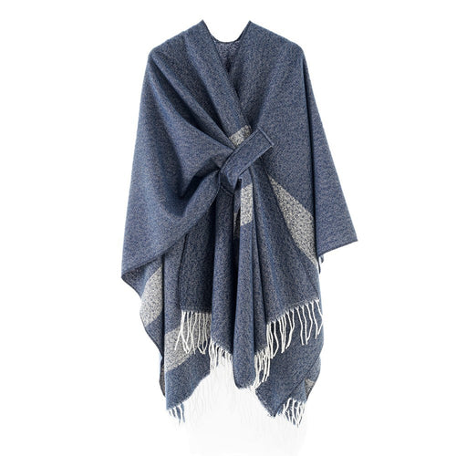 Damen Cape-Poncho mit Bindegürtel, asymmetrischem Zipfelsaum und Fransensaum Echo Archiv