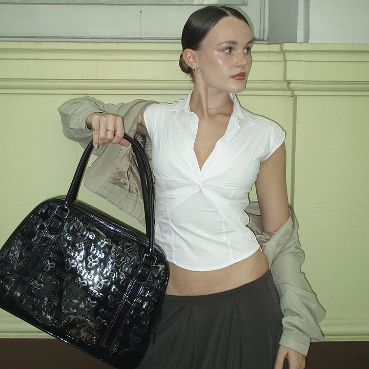 Damen elegante Kurzarmbluse mit knotenförmigem Design Echo Archiv