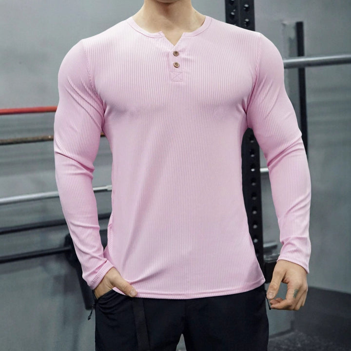 Herren Langarmshirt mit Rippstruktur und Knopfleiste Echoarchiv