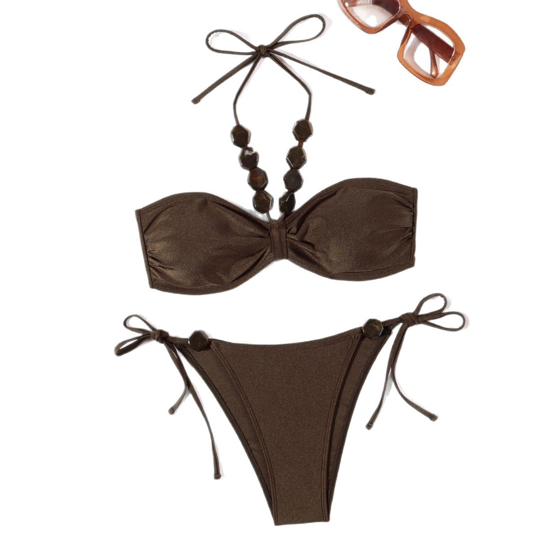Damen Eleganter Bandeau-Bikini mit dekorativen Perlen Echo Archiv