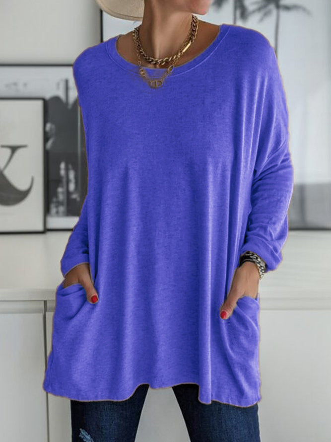 Damen Oversize Tunika mit Seitentaschen und Rundhalsausschnitt – Avérine