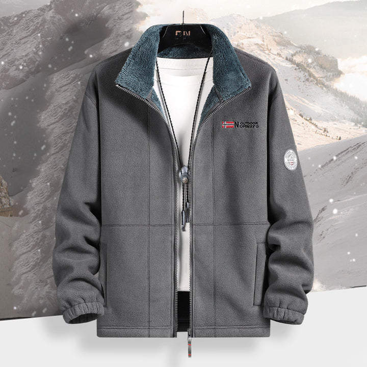 Herren Warme Fleecejacke mit Teddykragen, durchgehendem Reißverschluss und Utility-Taschen Echoarchiv