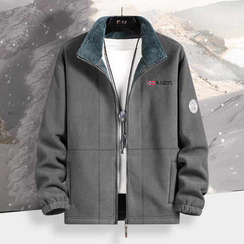 Herren Warme Fleecejacke mit Teddykragen, durchgehendem Reißverschluss und Utility-Taschen Echoarchiv