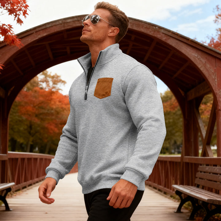 Herren Fleecepullover mit halbem Reißverschluss und praktischer Brusttasche Echoarchiv
