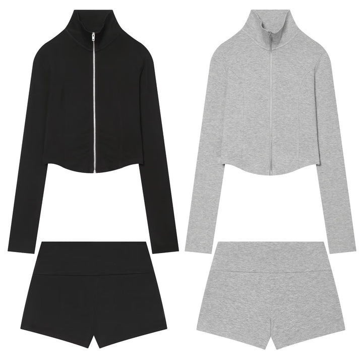 Damen Kurz geschnittenes Zip-Up-Set aus Stretchjersey Echo Archiv