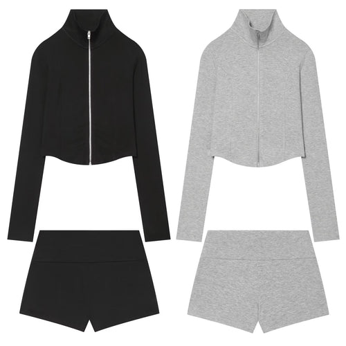 Damen Kurz geschnittenes Zip-Up-Set aus Stretchjersey Echo Archiv