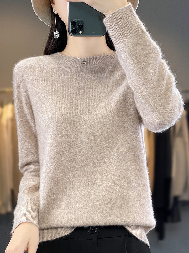 Damen Luxuriöser Feinstrick-Rundhalspullover mit softem Fluffy‑Finish und schmaler Bündchenform Echoarchiv