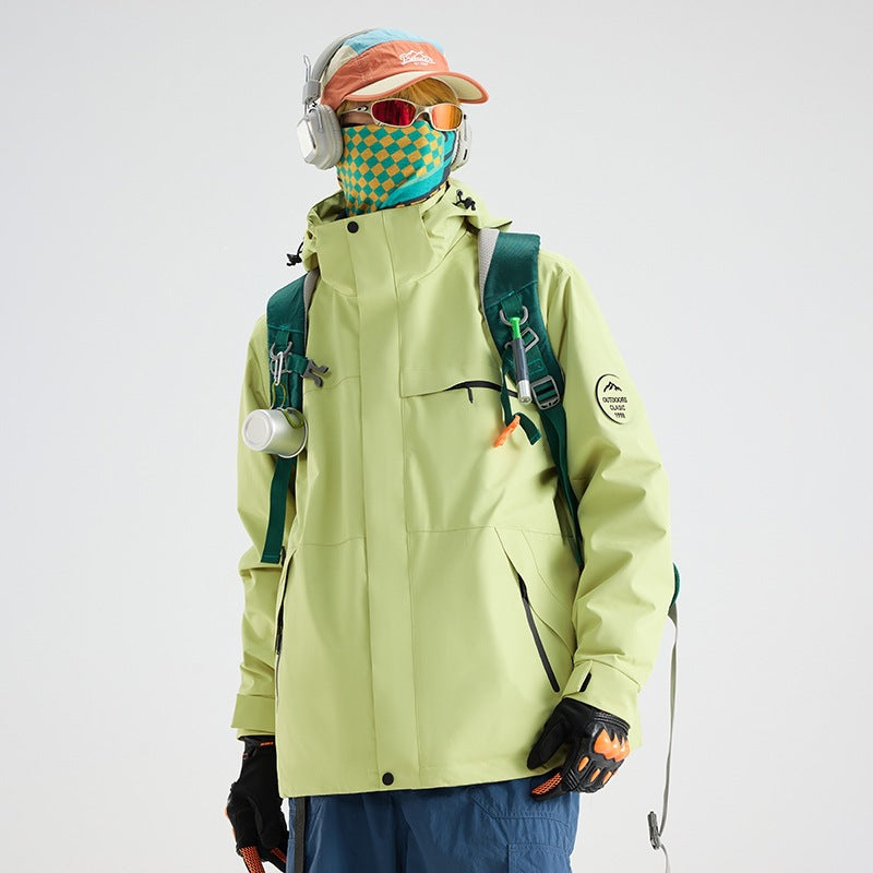Herren Wasserdichte Outdoor-Softshelljacke mit Kapuze, hohem Stehkragen & Reißverschlusstaschen Echoarchiv