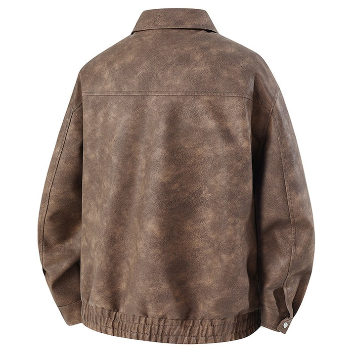Herren Kurz geschnittene Kunstlederjacke im Vintage‑Look mit Hemdkragen & durchgehendem Reißverschluss Echoarchiv
