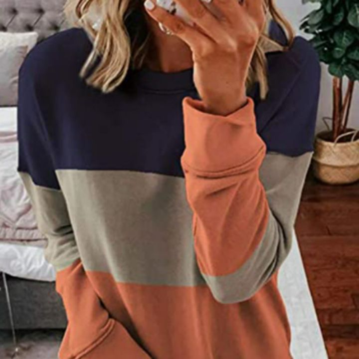 Damen Colorblock-Sweatshirt mit Rundhalsausschnitt, oversized Schnitt und dekorativen Seitenschlitzen – Avérine