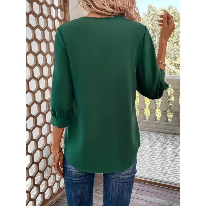 Damen Elegante Viskosebluse mit 3/4-Ärmeln und V-Ausschnitt – Élovi
