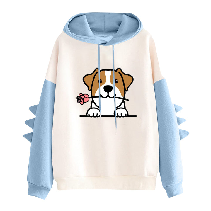Damen Kapuzenpullover mit niedlichem Hunde‑und‑Katzen‑Print und 3D-Stacheln an den Ärmeln – Auréline