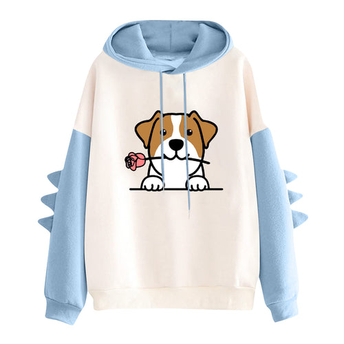 Damen Kapuzenpullover mit niedlichem Hunde‑und‑Katzen‑Print und 3D-Stacheln an den Ärmeln – Auréline