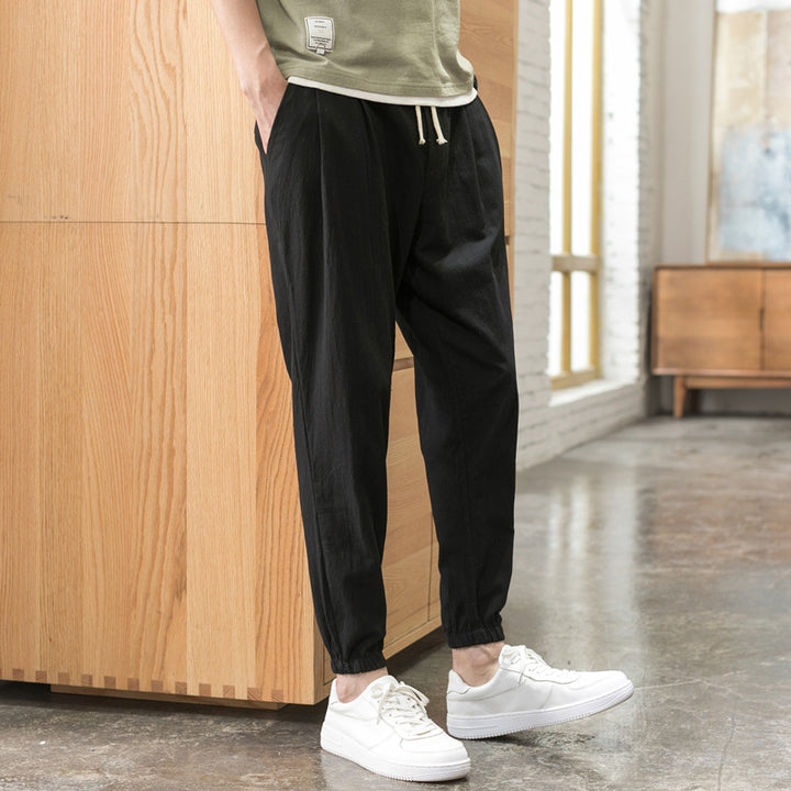 Herren Relaxed-Fit Leinenmix Jogginghose mit Bundfalten, Kordelzug und elastischen Beinabschlüssen Echo Archiv