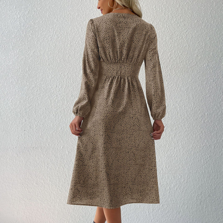 Damen V‑Ausschnitt Midikleid mit Knopfleiste, taillierter Schnitt und Ballonärmeln Echoarchiv
