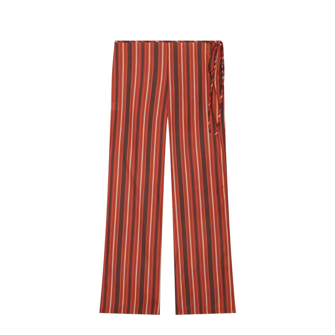 Damen Weite Highwaist-Hose mit vertikalen Streifen und seitlicher Bindeschlaufe Echo Archiv