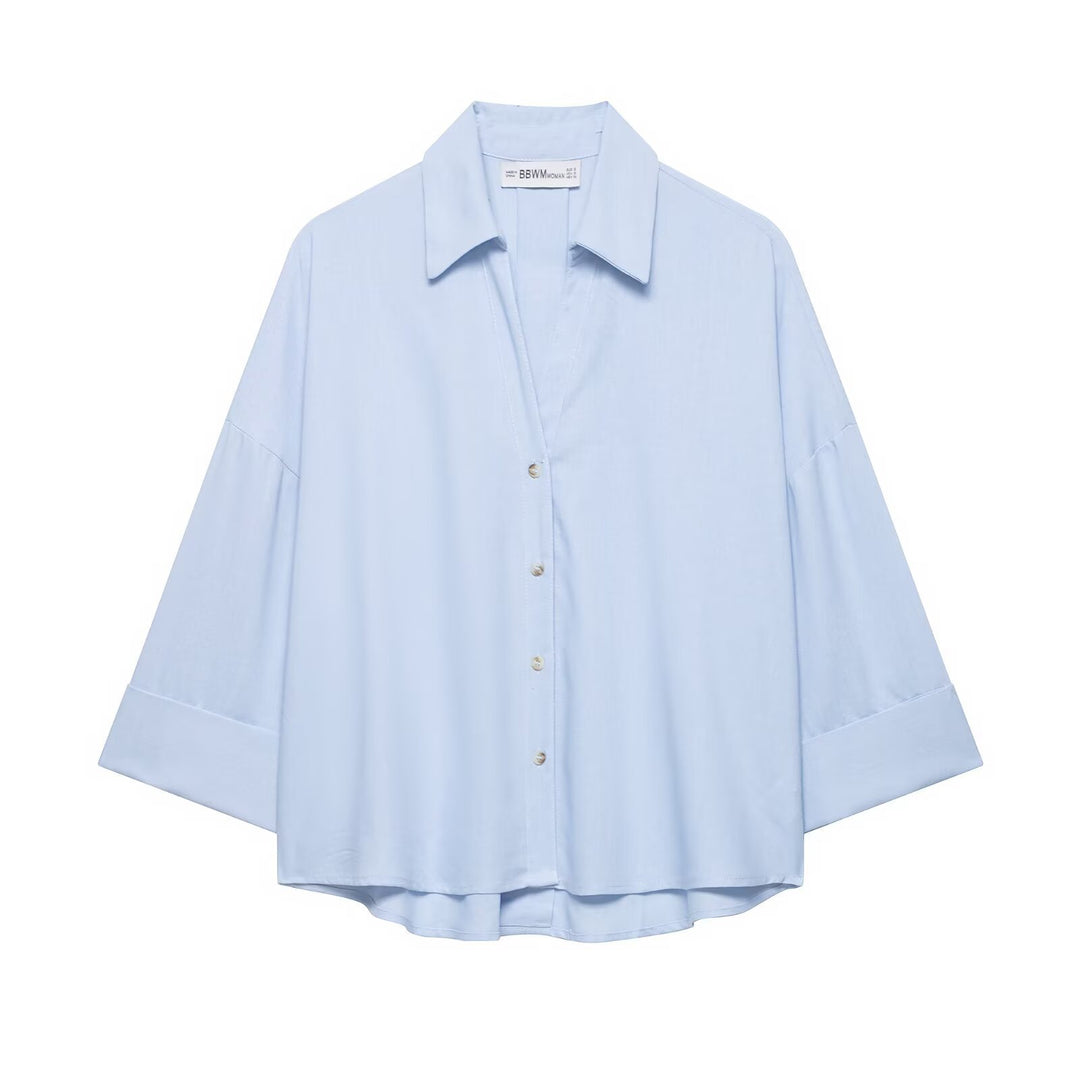 Damen Oversized-Hemdbluse mit kastiger Silhouette, weiten Kimonoärmeln und abgerundetem Saum Echo Archiv
