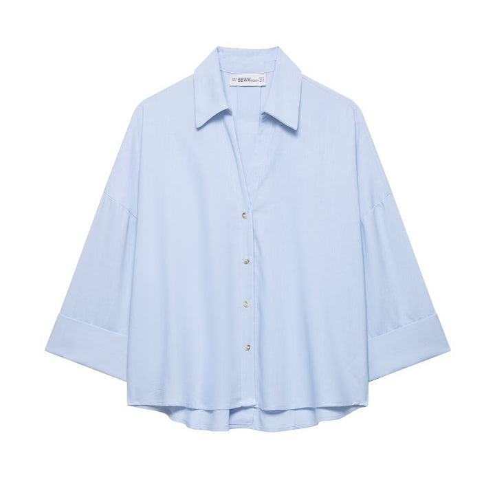 Damen Oversized-Hemdbluse mit kastiger Silhouette, weiten Kimonoärmeln und abgerundetem Saum Echo Archiv