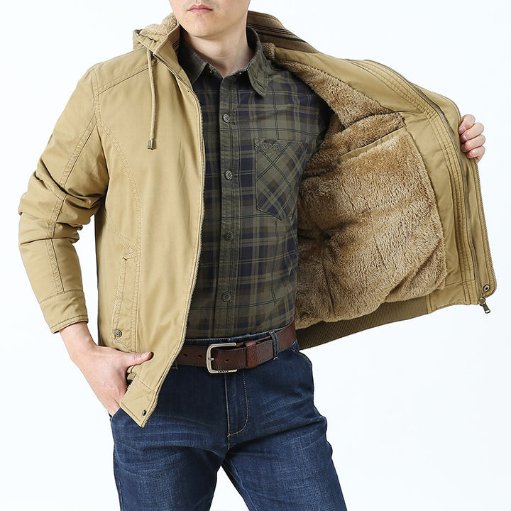 Herren Kapuzen-Canvasjacke im Field-Stil mit Reißverschluss, Utility-Taschen und gesteppter Innenlage – Taviero