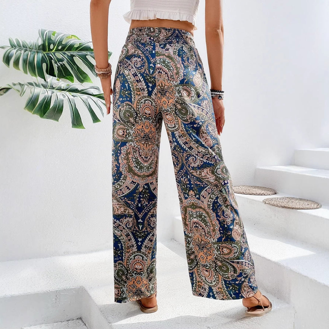 Damen Palazzo-Hose mit weitem Bein, elastischem Smockbund und Paisley-Print Echo Archiv