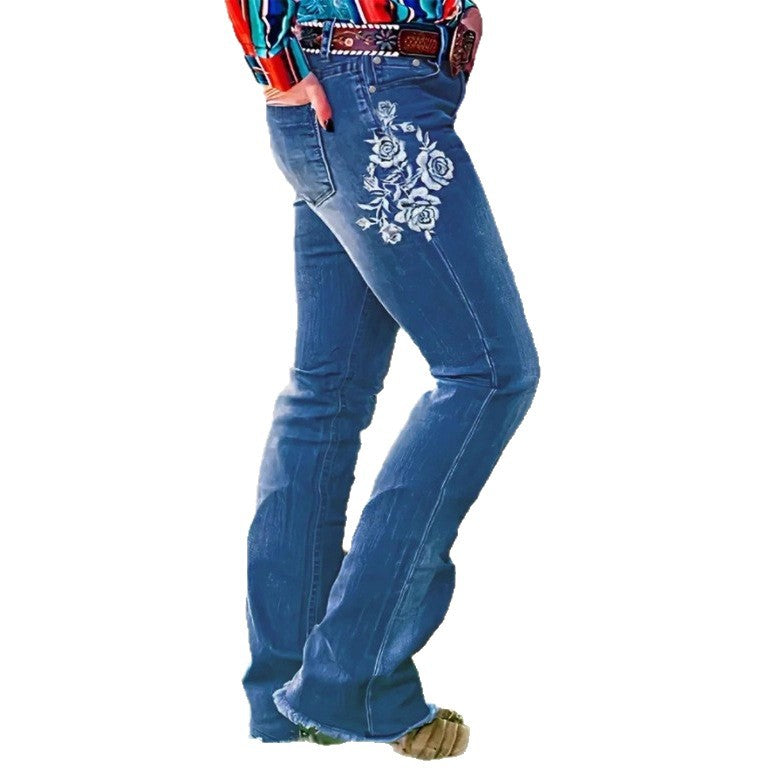Damen Bootcut-Jeans im Western‑Stil mit dekorativer Stickerei und Used‑Effekt Echo Archiv