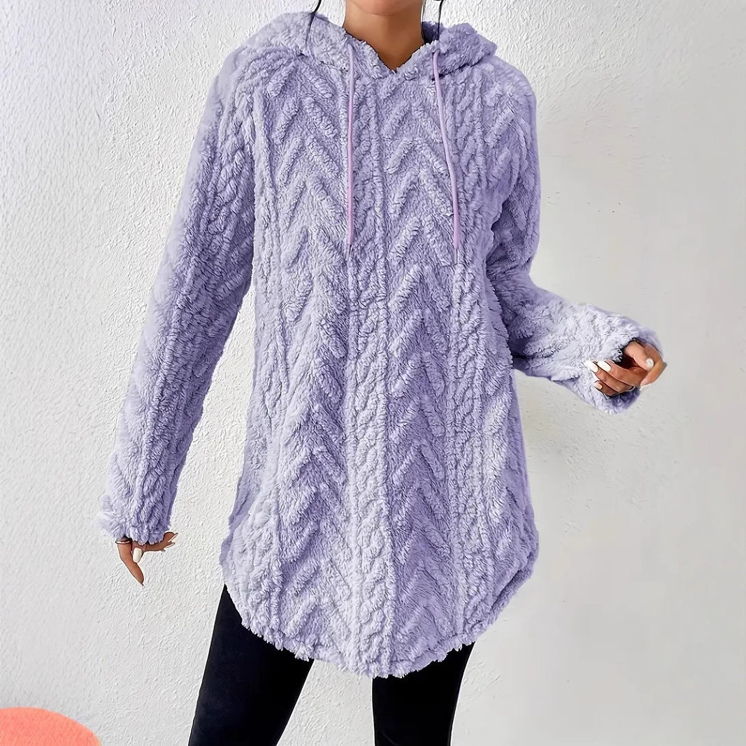 Damen nan kuschelige Kapuzenjacke aus Teddyfleece mit Zopfmuster und gerafftem Saum Echo Archiv