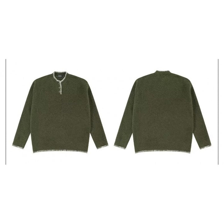 Herren Grobstrick-Henley-Pullover mit Bouclé-Optik und kontrastierten Bündchen Echoarchiv