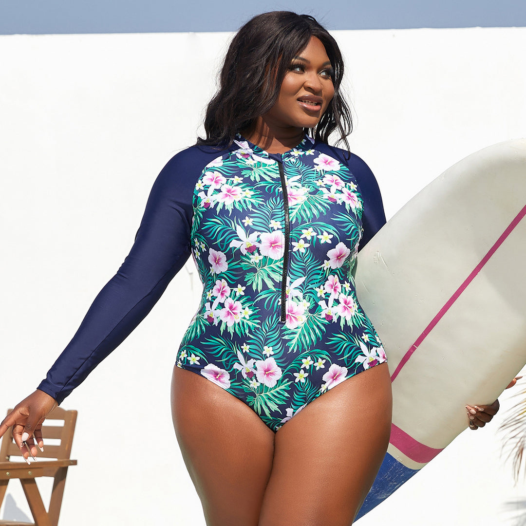 Damen Sportlicher Langarm-Schwimmanzug mit floralem Design Echo Archiv