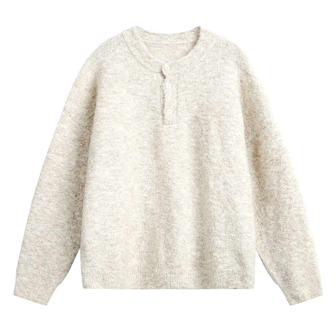 Unisex Grobgestrickter Henley-Pullover mit Rundhalsausschnitt und Knopfleiste Echo Archiv