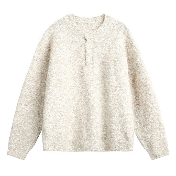 Unisex Grobgestrickter Henley-Pullover mit Rundhalsausschnitt und Knopfleiste Echo Archiv