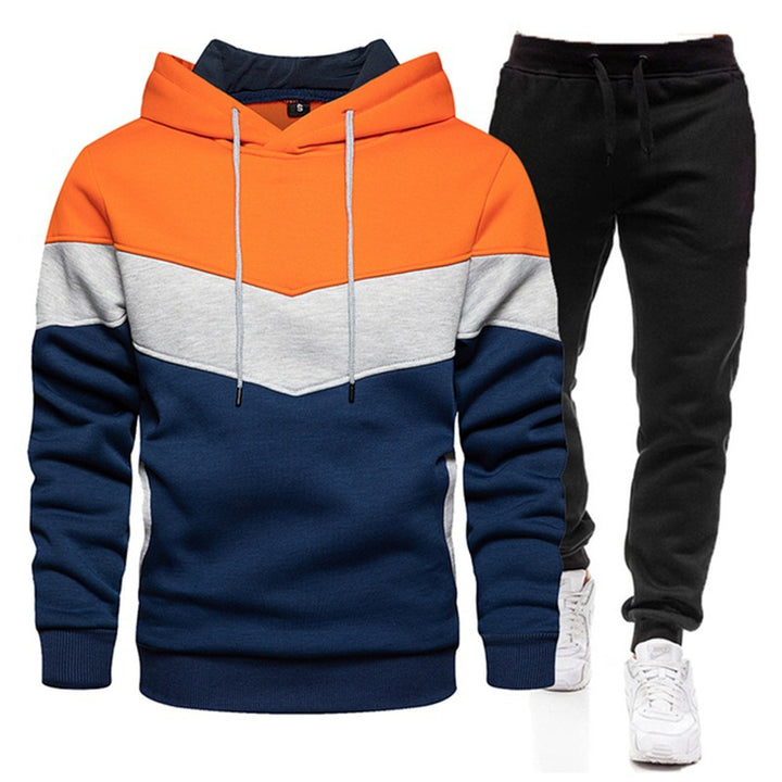 Herren Sportliche Kapuzenjacke mit Farbblock-Design und bequemen Jogger-Hosen Echoarchiv