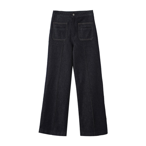 Damen High‑Waist Weite Denimhose mit durchgehender Mittelnaht und aufgesetzten Taschen Echo Archiv