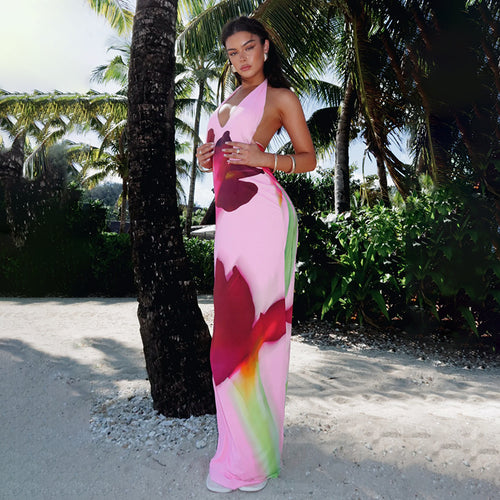 Damen Maxikleid mit floralem Design und tiefem Ausschnitt Echo Archiv