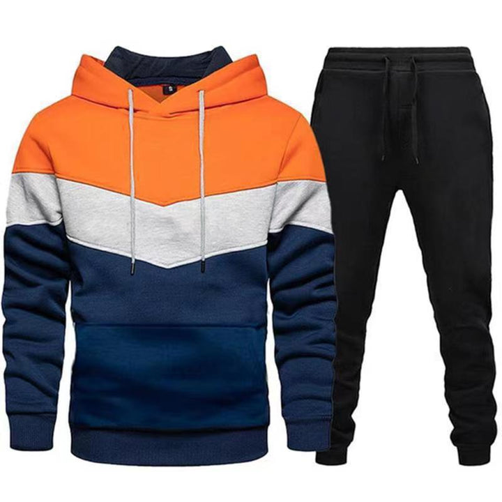 Herren zweifarbiges Hoodie-Joggingset mit Kängurutasche, tapered Jogginghose und doppellagiger Kapuze – Cavarno