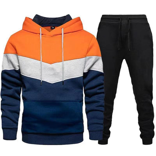 Herren zweifarbiges Hoodie-Joggingset mit Kängurutasche, tapered Jogginghose und doppellagiger Kapuze – Cavarno