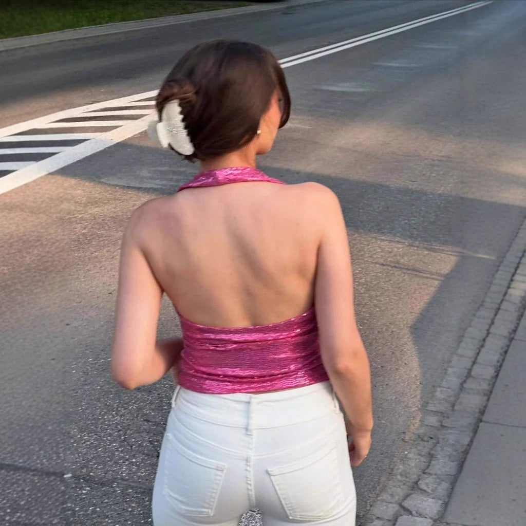 Damen Rückenfreies Top mit tiefem V-Ausschnitt und raffinierten Rüschendetails Echo Archiv
