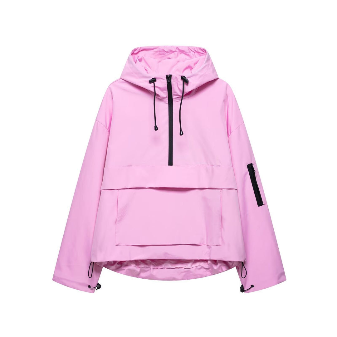 Damen nan winddichter Oversize Anorak mit Halbzip, Kängurutasche und verstellbarer Kapuze Echo Archiv